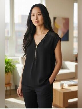 EXPRESS Black V-Neck TOP with Front Zipper. SIZE M